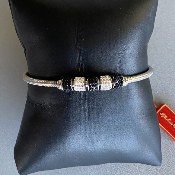 FAC Silver Tone Clear & Black Crystal Bracelet NWT - Picture 2 of 5